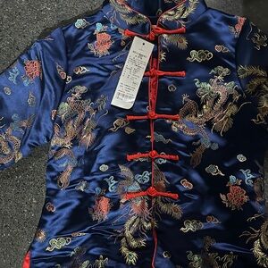 Traditional Navy Blue Kids Matching Set with Red Trim